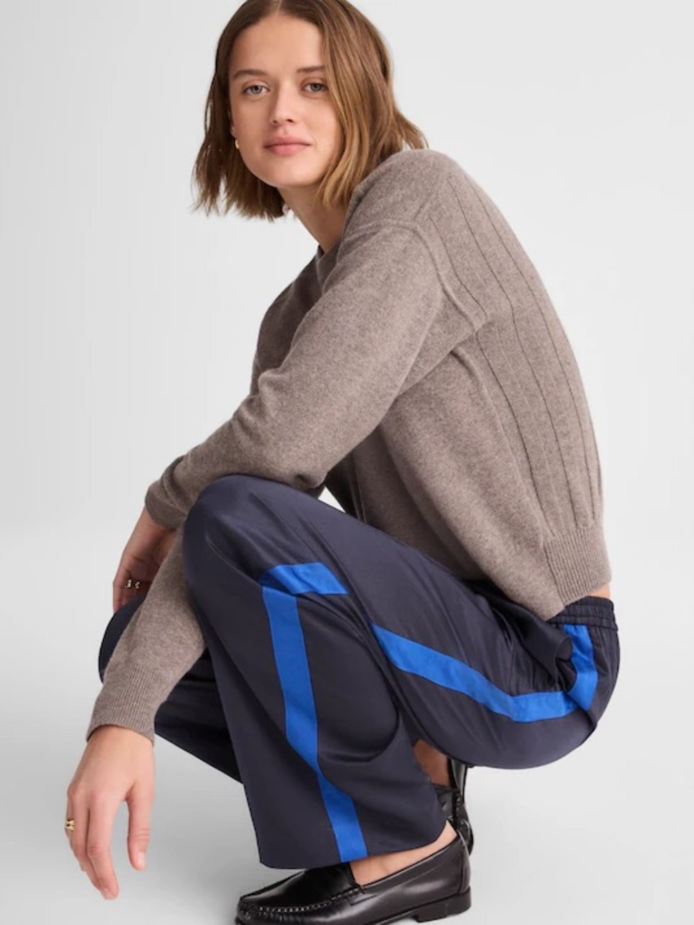 NWT Madewell “The Easy Pull-On Track Pants” in Navy Satin